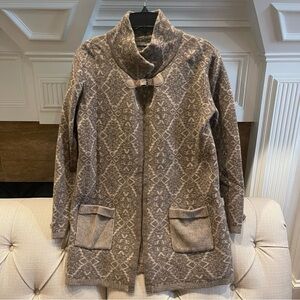 Chiaramente Soft Wool Blend Tunic Cardigan Sweater Brown Long Sleeve Womens S